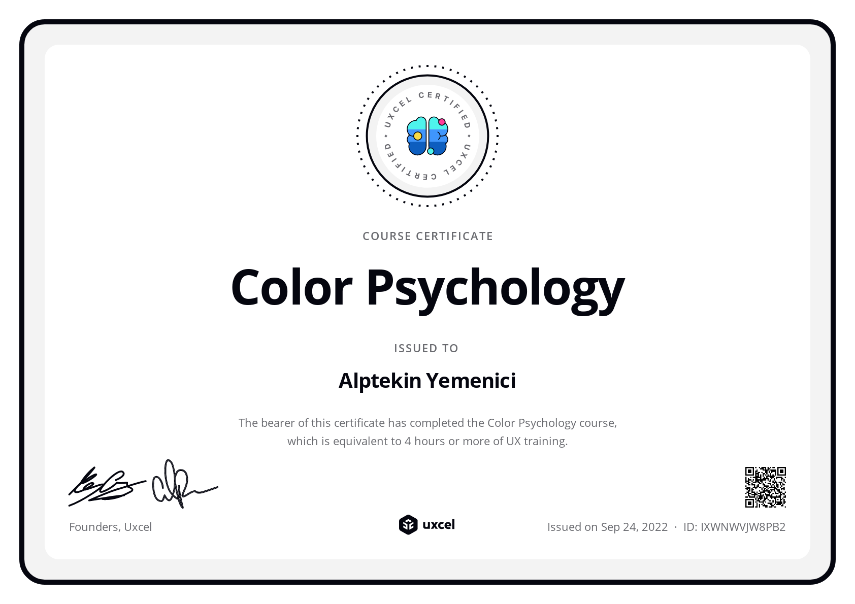 Alptekin Yemenici's certificate